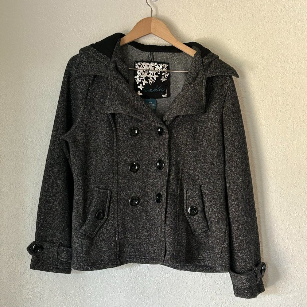 Sebby Heather Grey Peacoat Hoodie Large